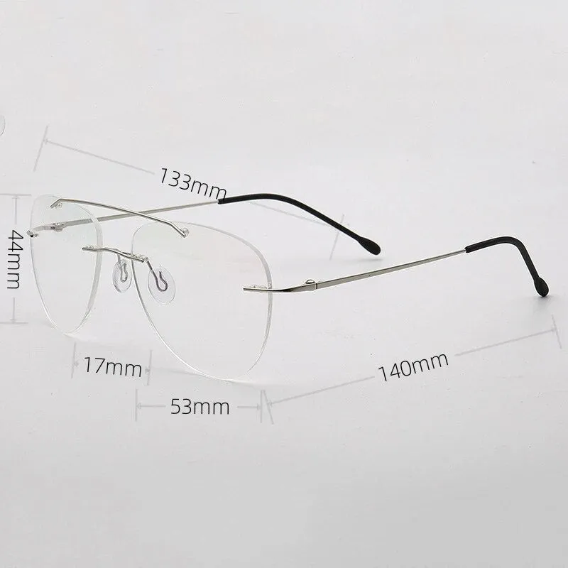 KatKani Unisex Rimless Round Double Bridge Titanium Alloy Eyeglasses R002