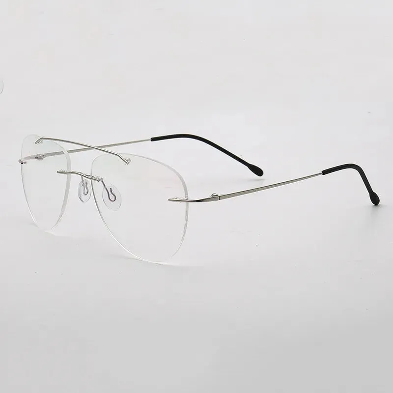 KatKani Unisex Rimless Round Double Bridge Titanium Alloy Eyeglasses R002