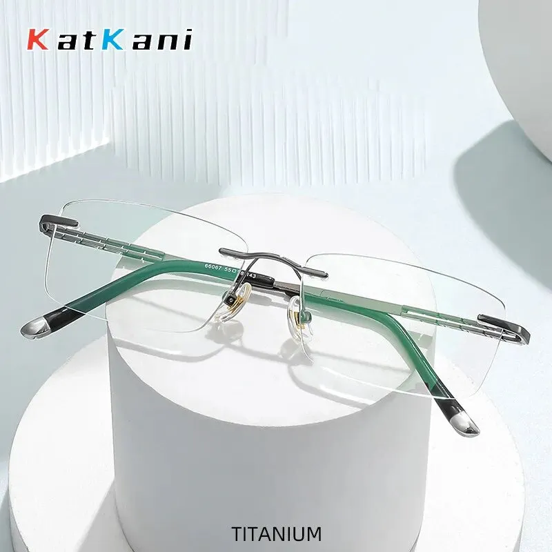 KatKani Unisex Rimless Square Titanium Eyeglasses 66070