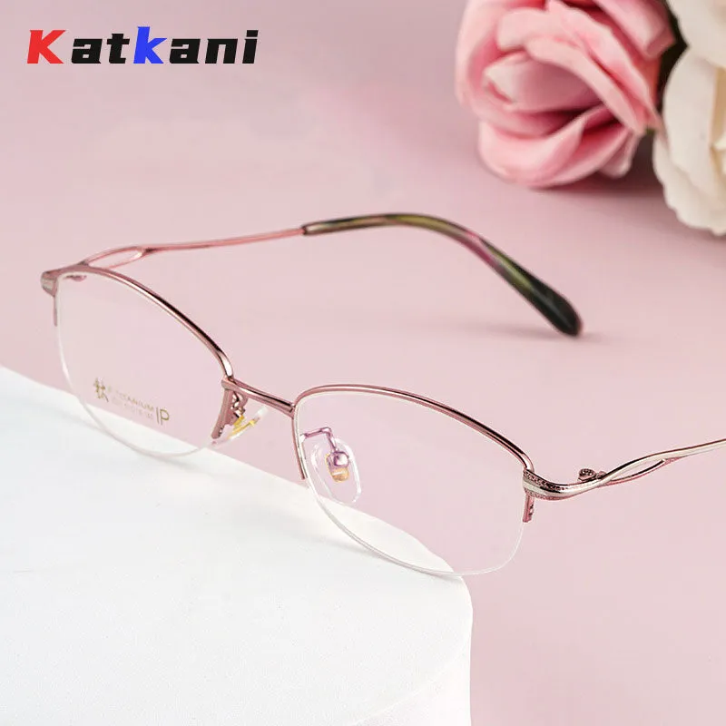 KatKani Women's Semi Rim Oval Rectangle Alloy Eyeglasses 3523x