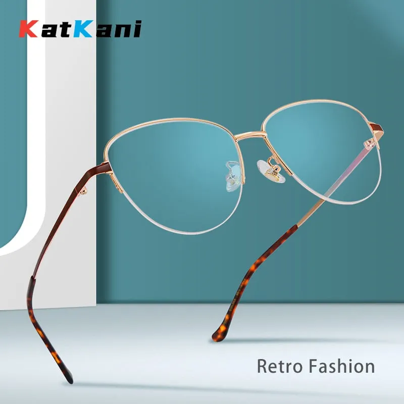 KatKani  Women's Semi Rim Round Cat Eye Alloy Cat Eyeglasses 0580