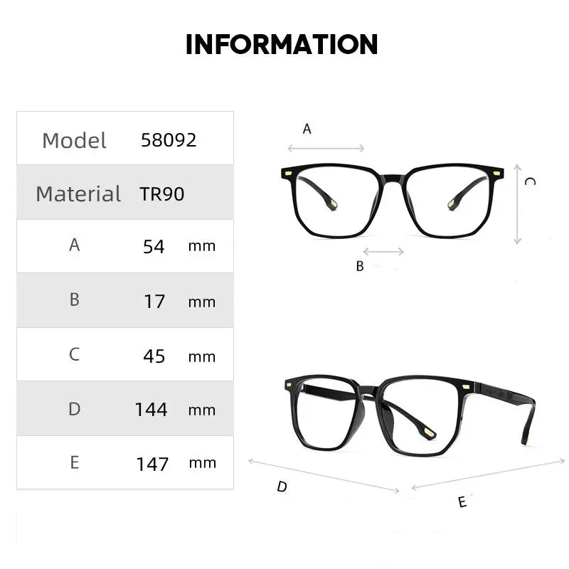 Kocolior Unisex Full Rim Oversized Square Tr 90 Hyperopic Reading Glasses 58092