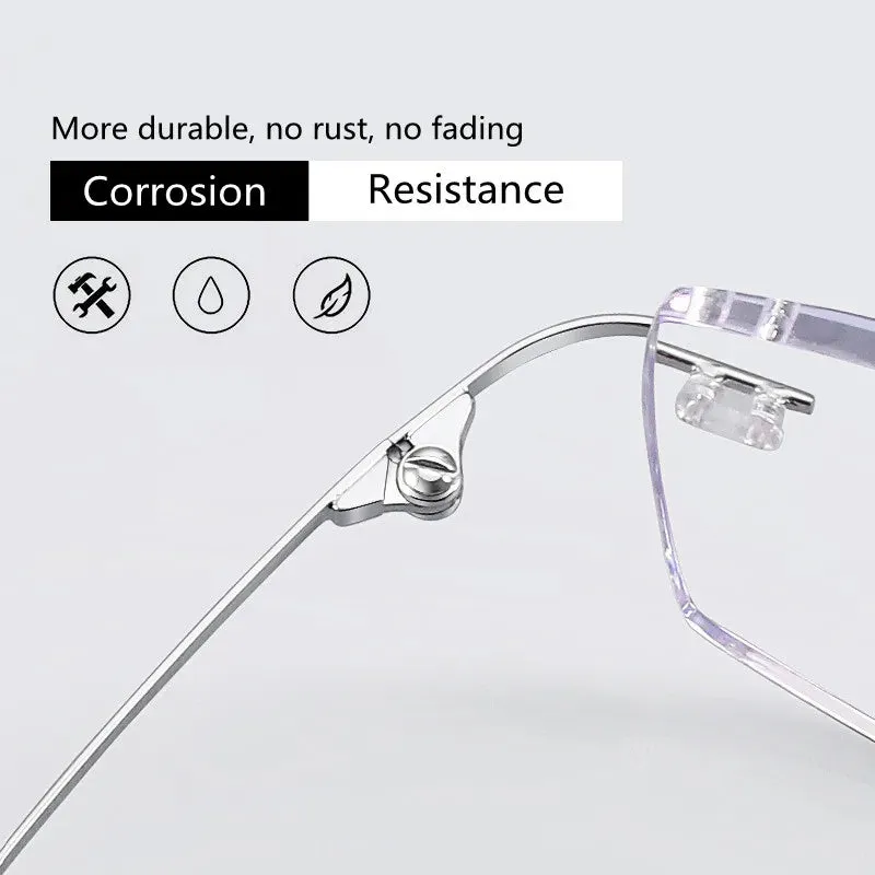 Kocolior Unisex Rimless Square Titanium Hyperopic Reading Glasses 8161