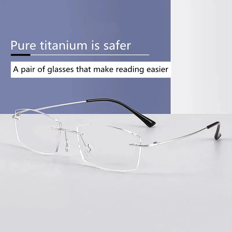 Kocolior Unisex Rimless Square Titanium Hyperopic Reading Glasses 8161