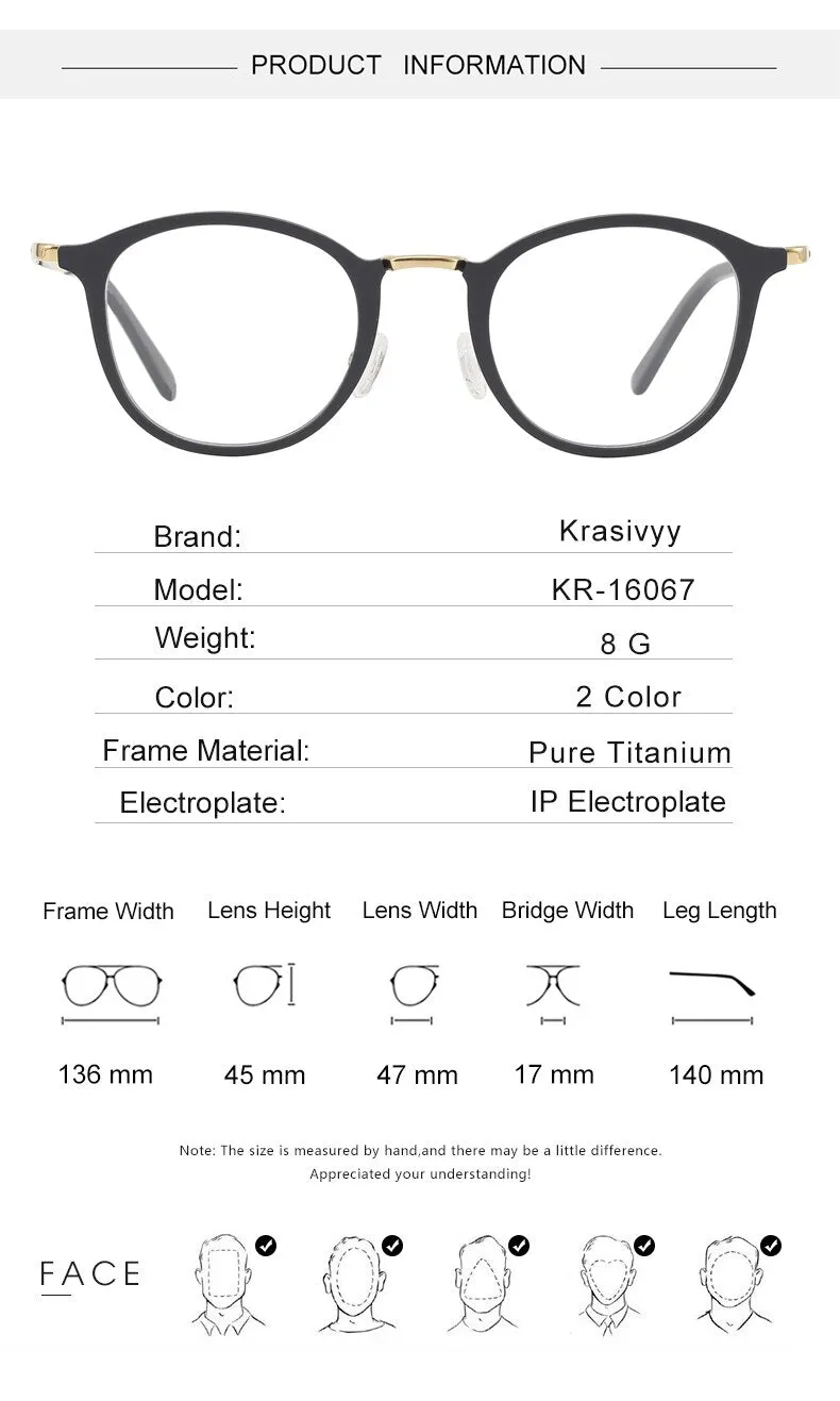 Krasivyy Men's Full Rim Round Square Acetate Titanium Eyeglasses Kr16067