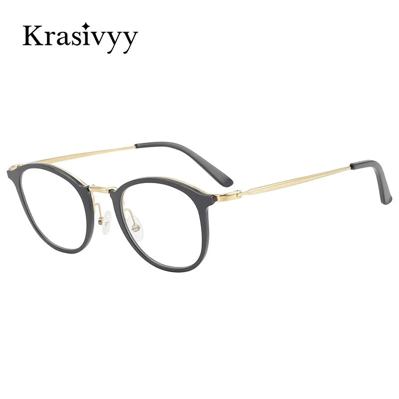 Krasivyy Men's Full Rim Round Square Acetate Titanium Eyeglasses Kr16067