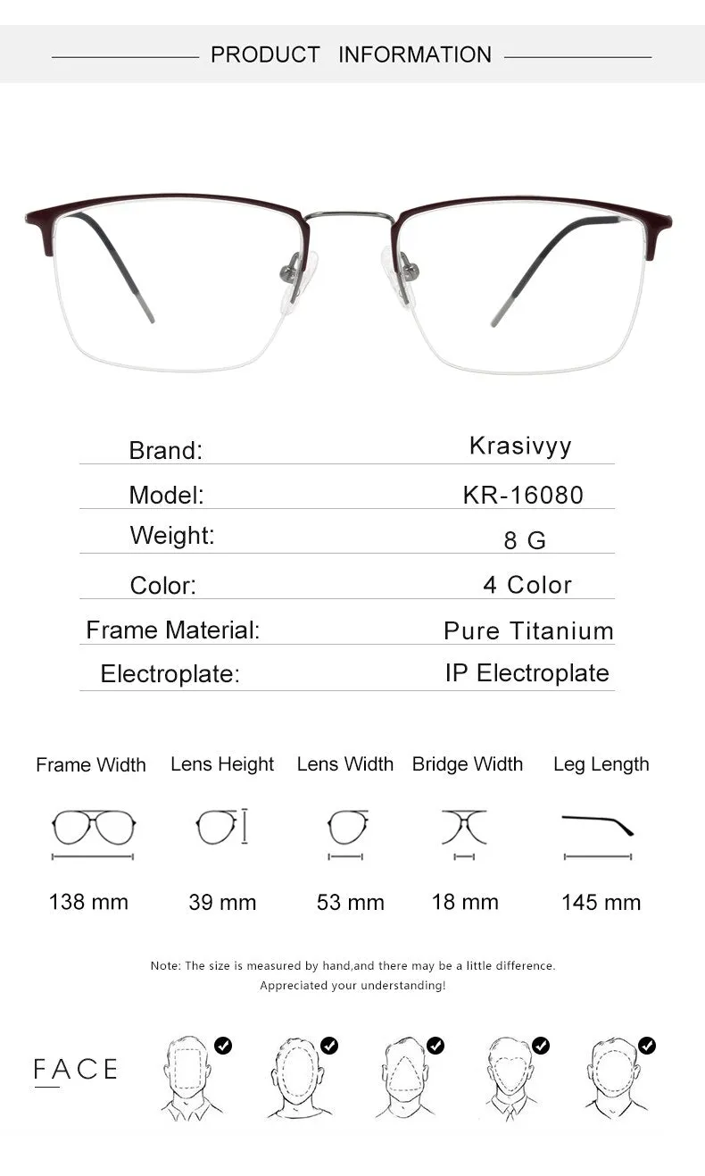 Krasivyy Men's Full Rim Square Titanium Eyeglasses Kr16080