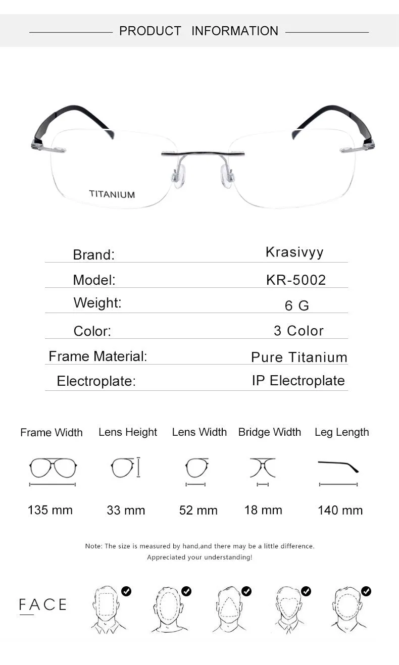 Krasivyy Men's Rimless Square Screwless Titanium Eyeglasses Kr5002