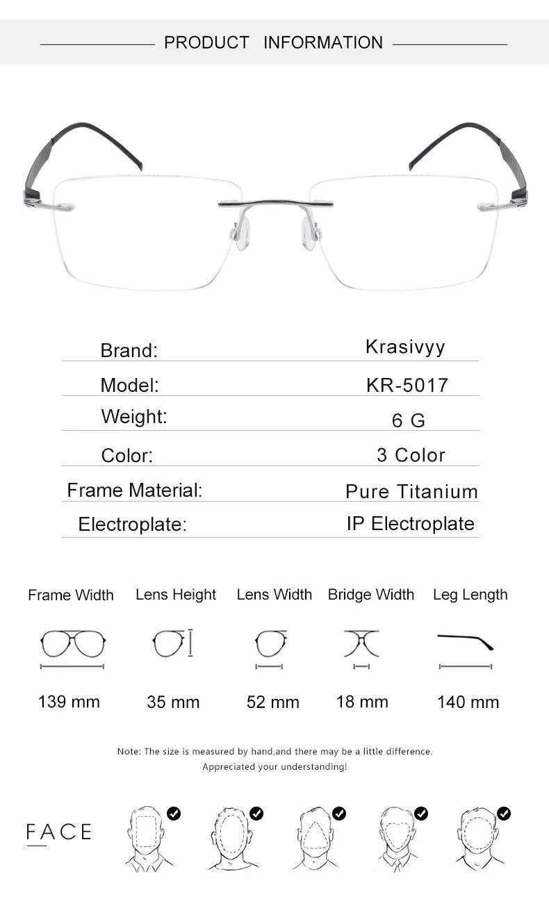 Krasivyy Men's Rimless Square Screwless Titanium  Eyeglasses Kr5017