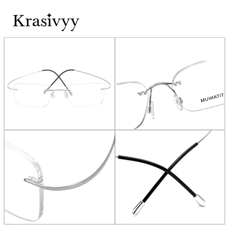 Krasivyy Men's Rimless Square Titanium Eyeglasses Kr6064