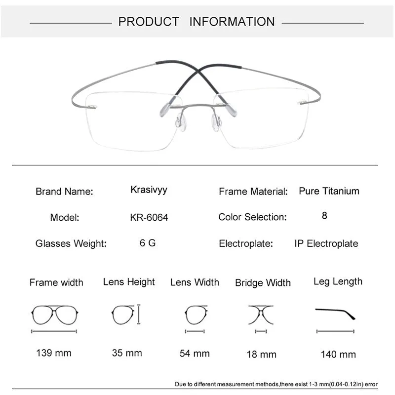 Krasivyy Men's Rimless Square Titanium Eyeglasses Kr6064