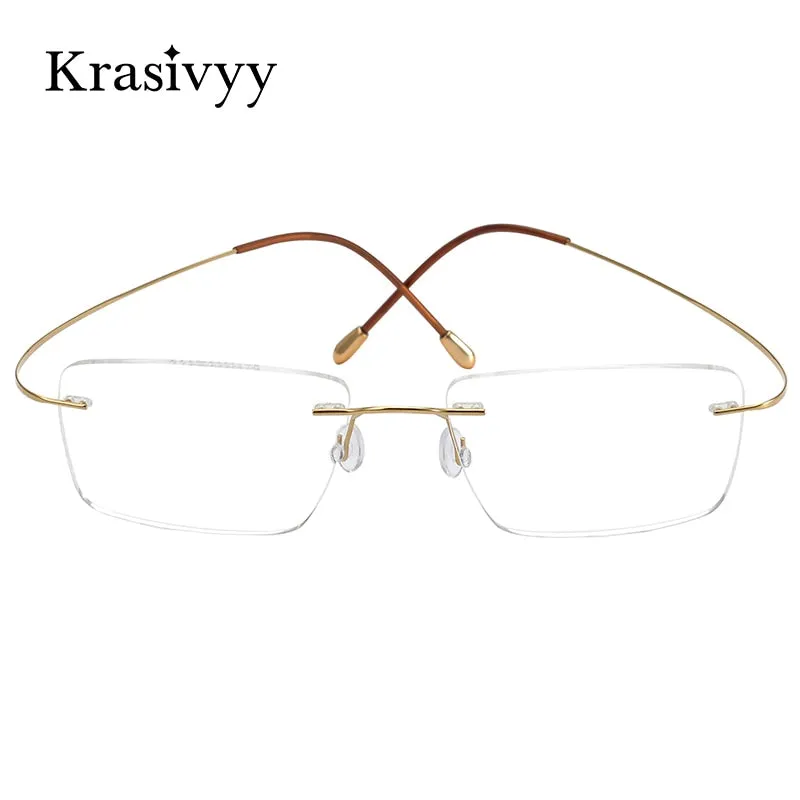 Krasivyy Men's Rimless Square Titanium Eyeglasses Kr6064