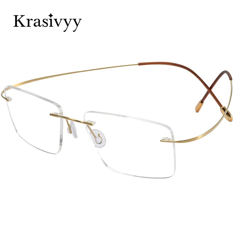 Krasivyy Men's Rimless Square Titanium Eyeglasses Kr6064