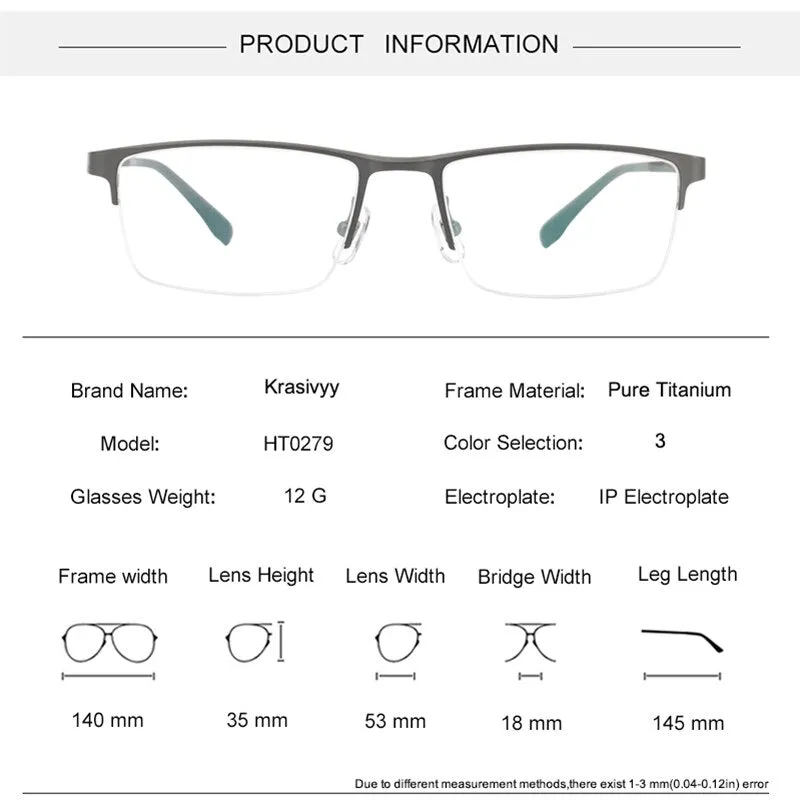 Krasivyy Men's Semi Rim Square Titanium Eyeglasses Kr0279