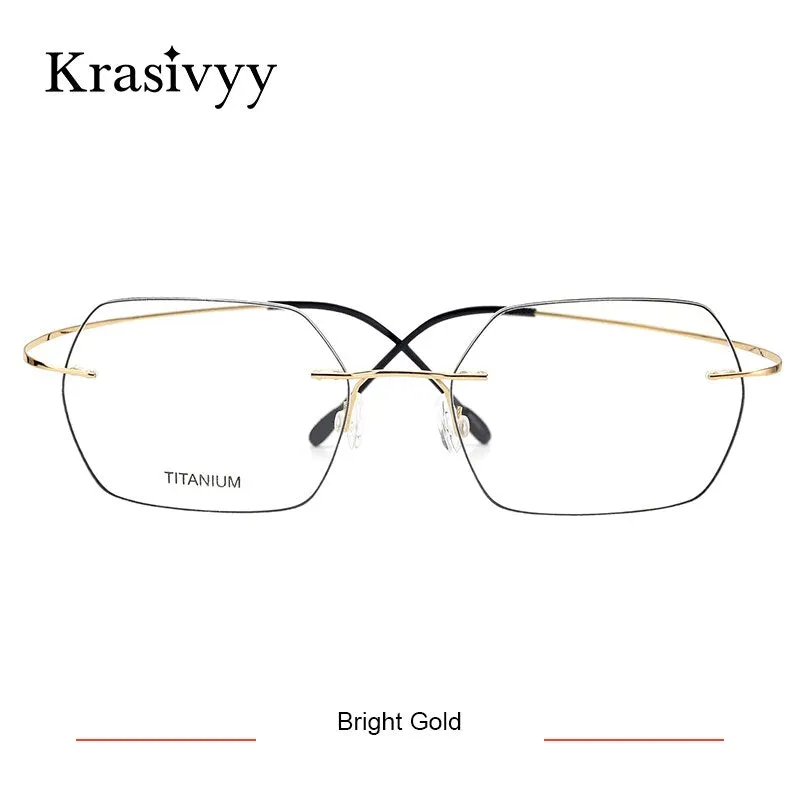 Krasivyy Unisex Rimless Hexagon Flat Top Titanium Eyeglasses Kr618