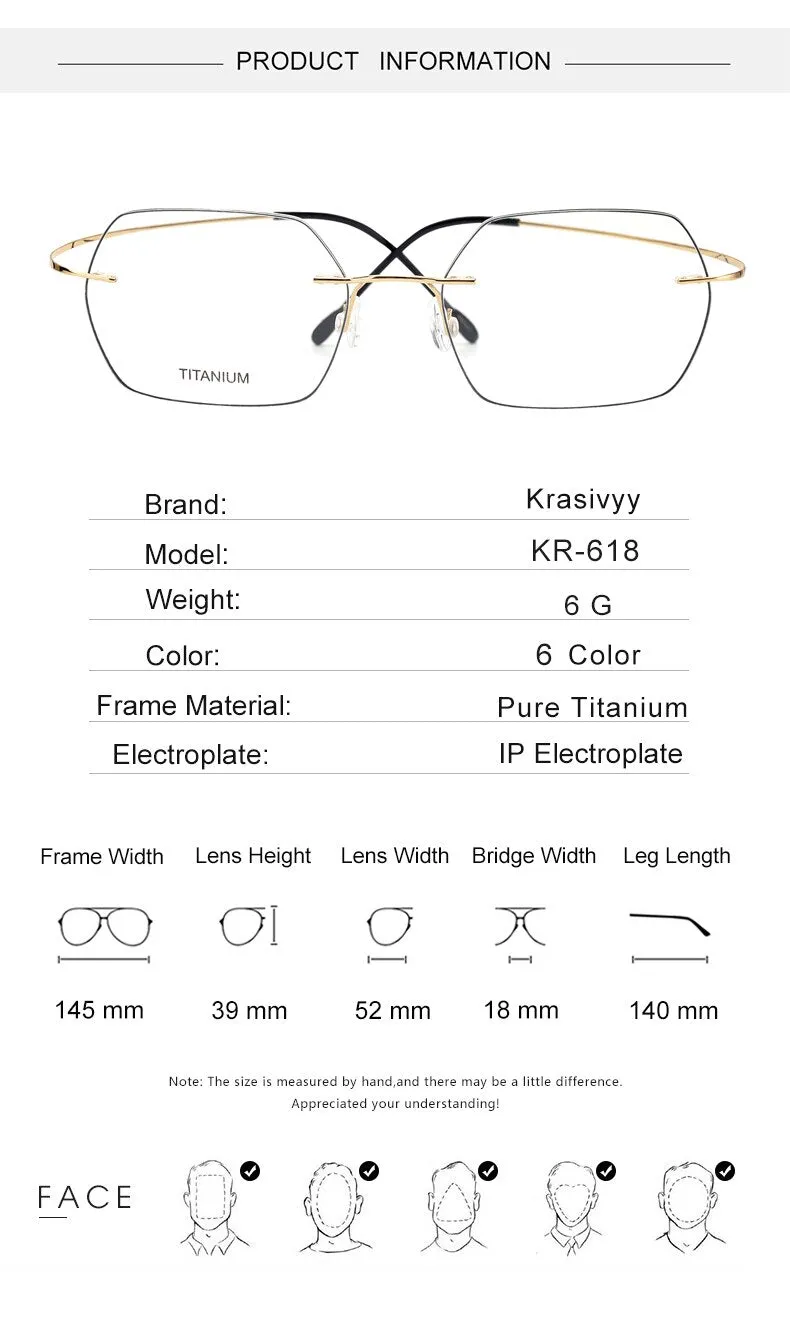 Krasivyy Unisex Rimless Hexagon Flat Top Titanium Eyeglasses Kr618