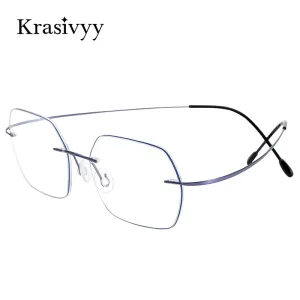 Krasivyy Unisex Rimless Hexagon Flat Top Titanium Eyeglasses Kr618