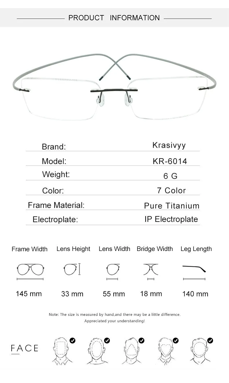 Krasivyy Unisex Rimless Square Titanium Eyeglasses