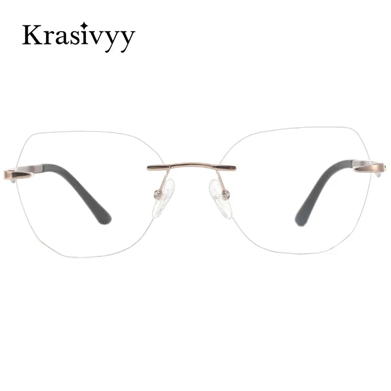 Krasivyy Women's Rimless Square Cat Eye Carbon Fiber Titanium Eyeglasses Kr16026