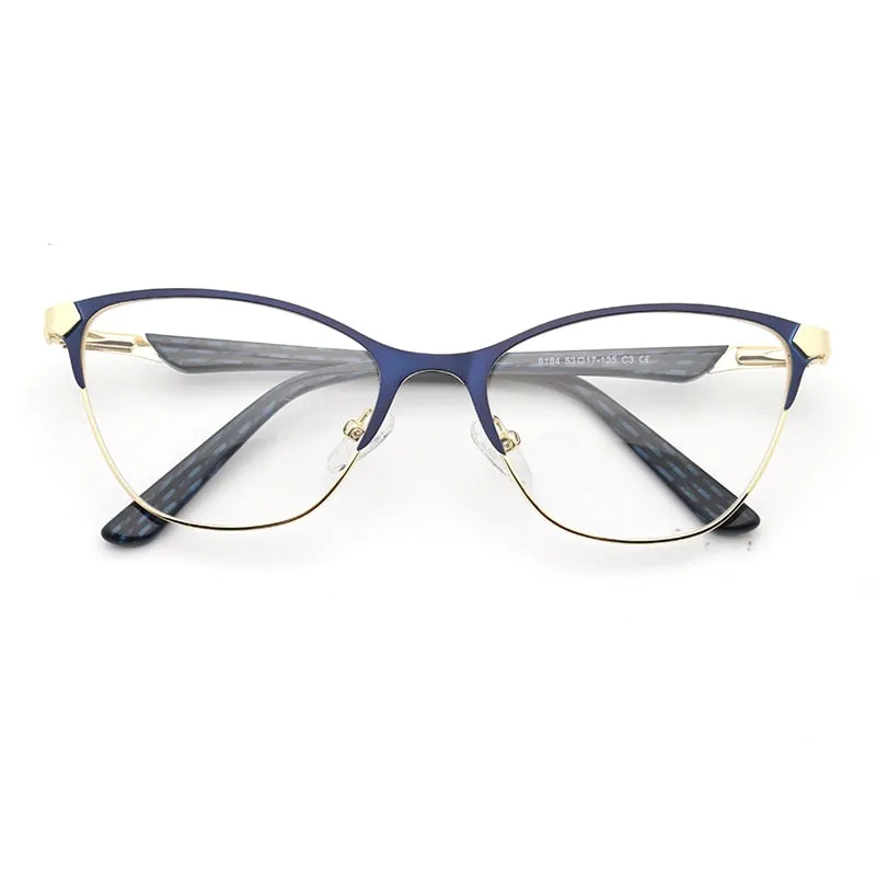 Laoyehui Unisex Eyeglasses Cat Eye Alloy Reading Glasses Blue Brown 8184