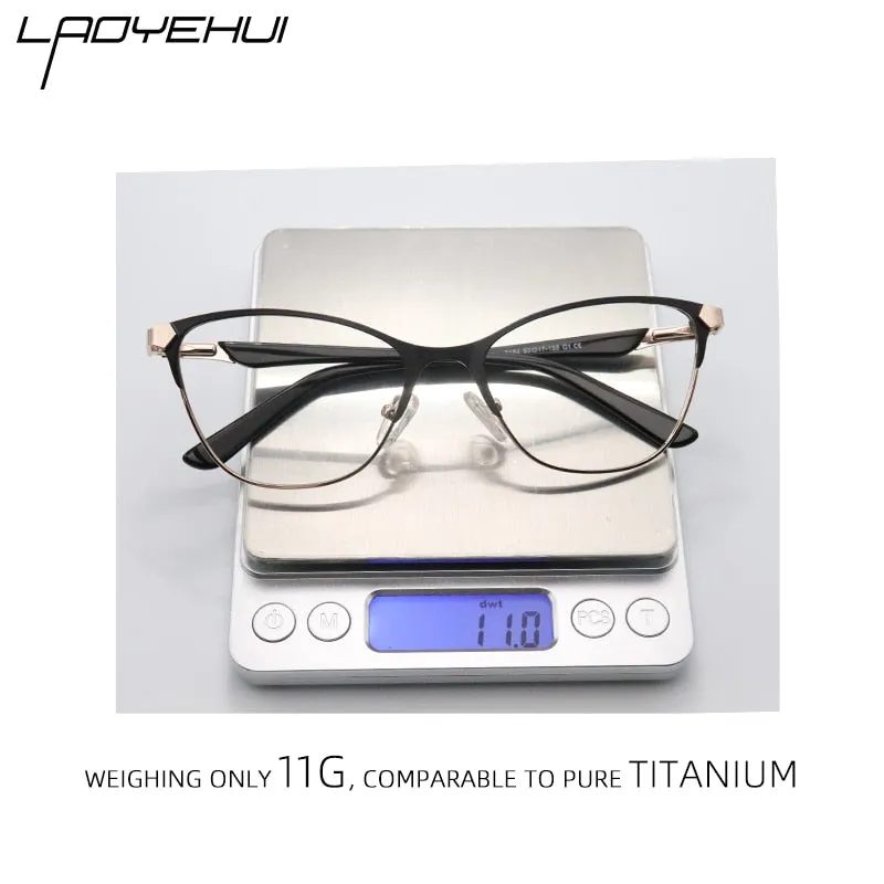 Laoyehui Unisex Eyeglasses Cat Eye Alloy Reading Glasses Blue Brown 8184