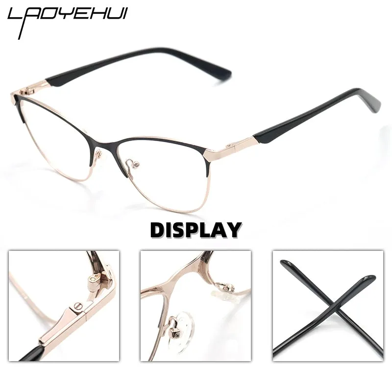 Laoyehui Unisex Eyeglasses Cat Eye Alloy Reading Glasses Blue Brown 8184