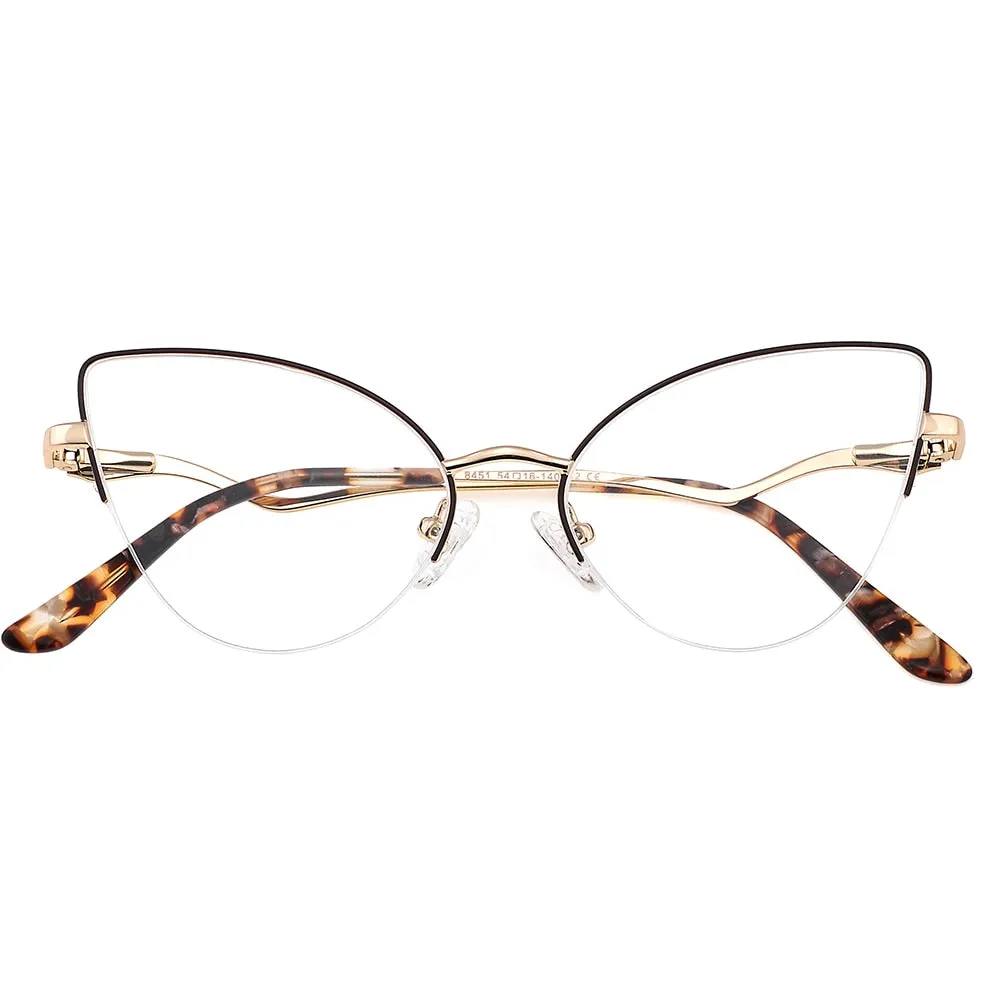 Laoyehui Women's Eyeglasses Cat Eye Alloy Frame Reading Glasses 8451