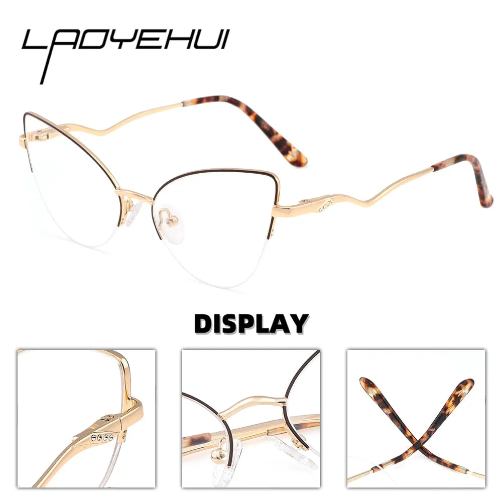 Laoyehui Women's Eyeglasses Cat Eye Alloy Frame Reading Glasses 8451