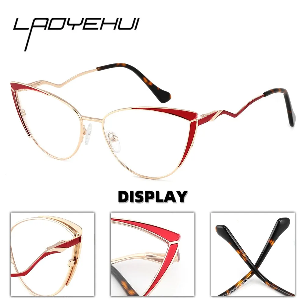 Laoyehui Women's Full Rim Black Cat Eye Alloy Hyperopic Reading Glasses Anti Blue Light Glg8908