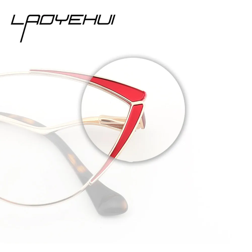 Laoyehui Women's Full Rim Black Cat Eye Alloy Hyperopic Reading Glasses Anti Blue Light Glg8908