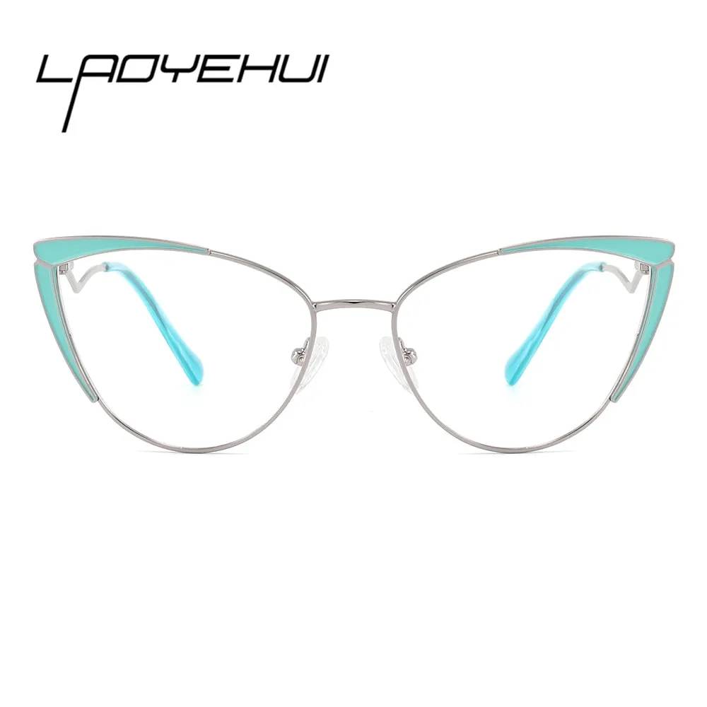 Laoyehui Women's Full Rim Black Cat Eye Alloy Hyperopic Reading Glasses Anti Blue Light Glg8908