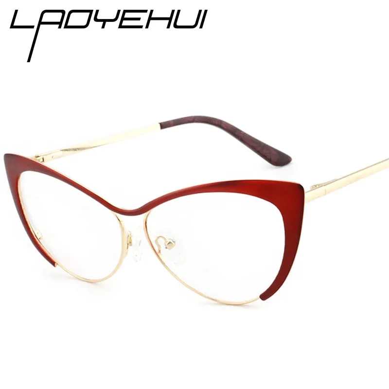 Laoyehui Women's Full Rim Black Cat Eye Alloy Myopic Reading Glasses Anti-Blue 8077-1