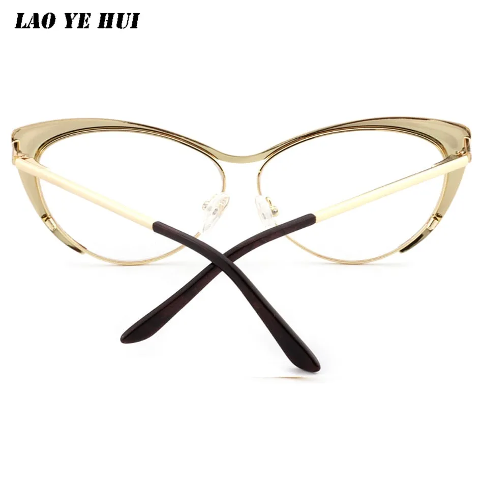 Laoyehui Women's Full Rim Black Cat Eye Alloy Myopic Reading Glasses Anti-Blue 8077-1