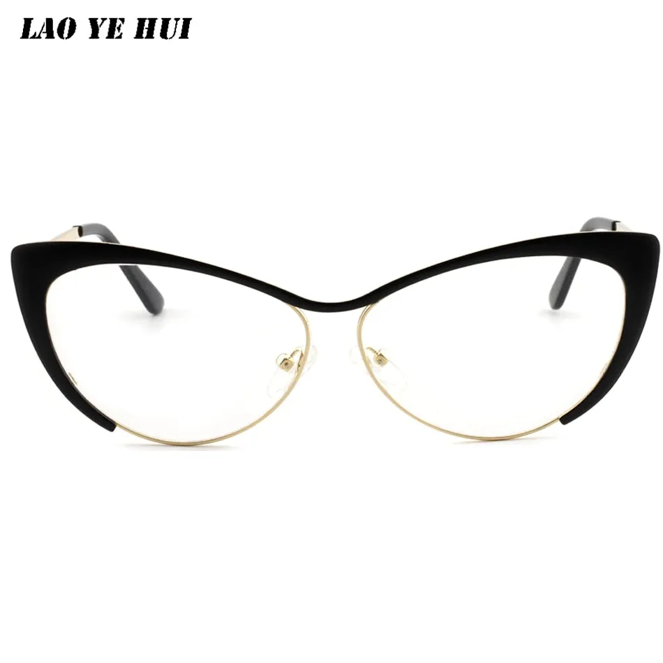 Laoyehui Women's Full Rim Black Cat Eye Alloy Myopic Reading Glasses Anti-Blue 8077-1