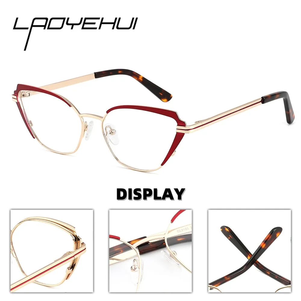 Laoyehui Women's Full Rim Butterfly Cat Eye Alloy Hyperopic Reading Glasses Anti Blue Light Glg9185g