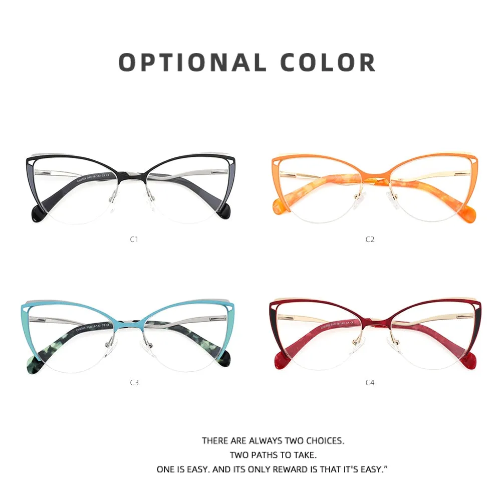 Laoyehui Women's Full Rim Cat Eye Alloy Hyperopic Reading Glasses Anti Blue Light 8889c2