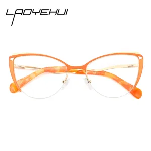 Laoyehui Women's Full Rim Cat Eye Alloy Hyperopic Reading Glasses Anti Blue Light 8889c2