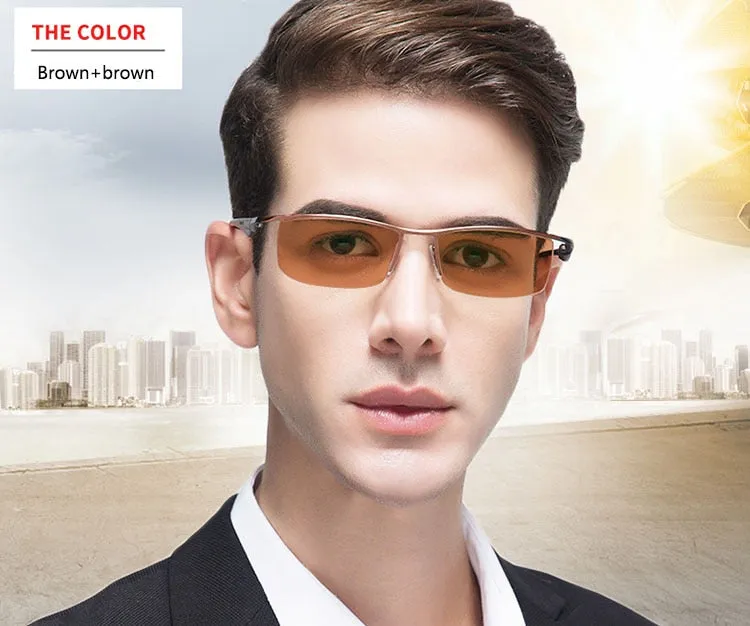 Men's Half Rim Titanium Frame Eyeglasses Photochromic P8011