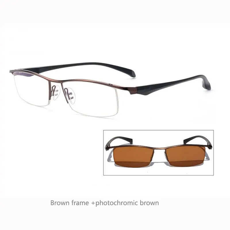 Men's Half Rim Titanium Frame Eyeglasses Photochromic P8011