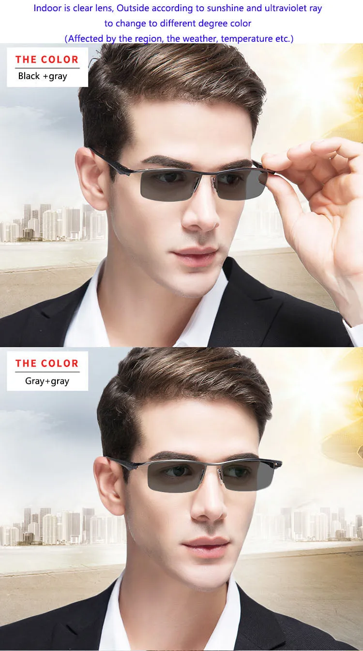 Men's Half Rim Titanium Frame Eyeglasses Photochromic P8011