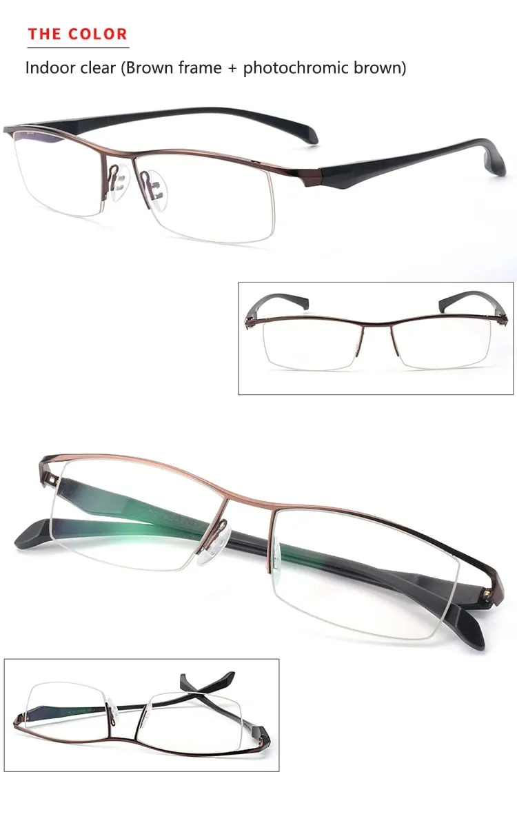 Men's Half Rim Titanium Frame Eyeglasses Photochromic P8011