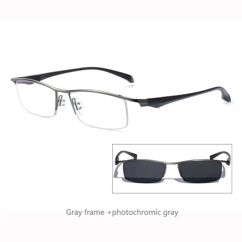 Men's Half Rim Titanium Frame Eyeglasses Photochromic P8011