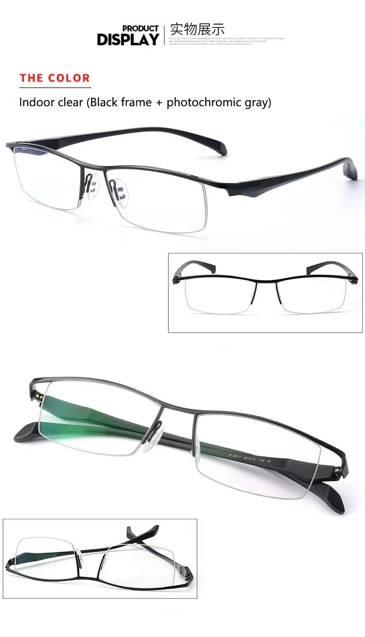 Men's Half Rim Titanium Frame Eyeglasses Photochromic P8011