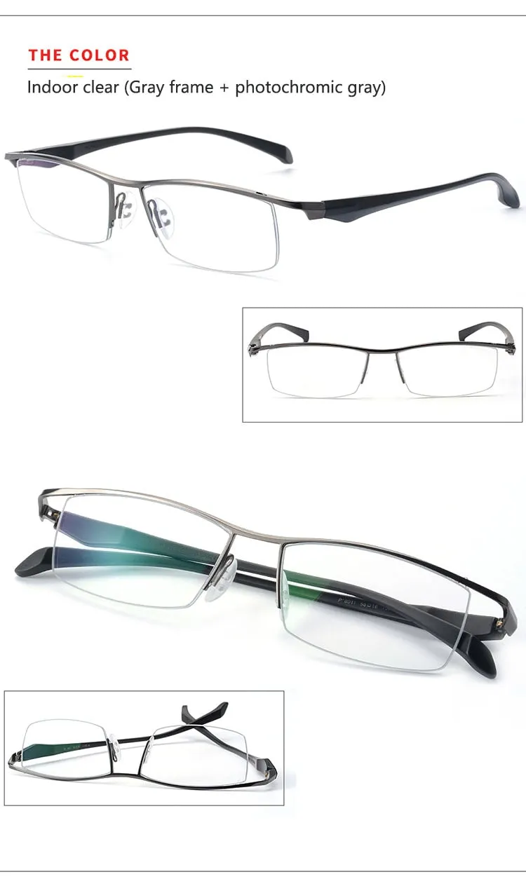 Men's Half Rim Titanium Frame Eyeglasses Photochromic P8011