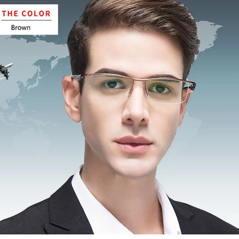 Men's Half Rim Titanium Frame Eyeglasses Photochromic P8011