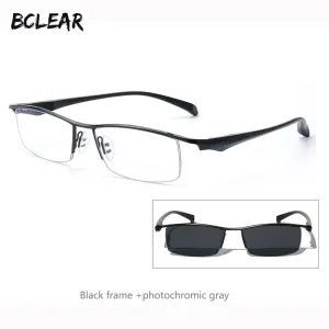 Men's Half Rim Titanium Frame Eyeglasses Photochromic P8011