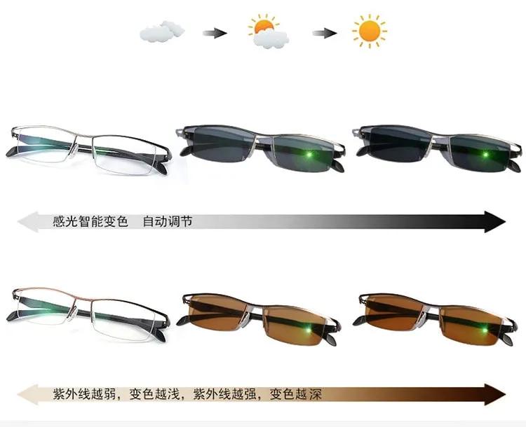 Men's Half Rim Titanium Frame Eyeglasses Photochromic P8011