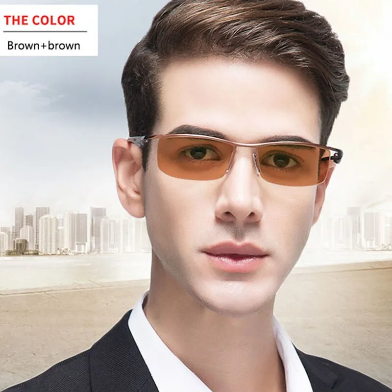 Men's Half Rim Titanium Frame Eyeglasses Photochromic P8011