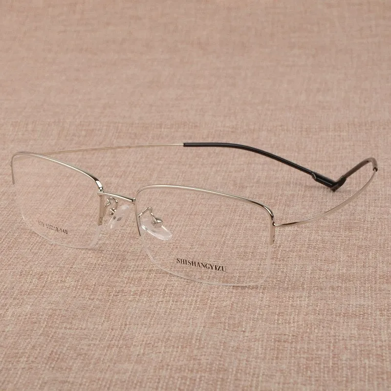 Men's Semi Rim Square Large Titanium Alloy Eyeglasses S879