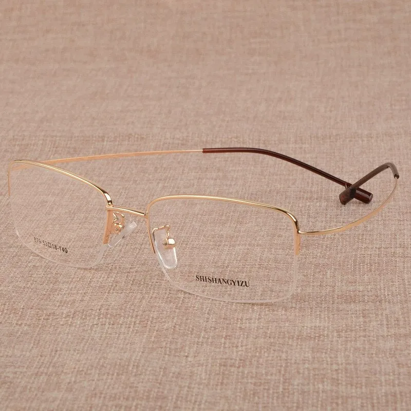 Men's Semi Rim Square Large Titanium Alloy Eyeglasses S879